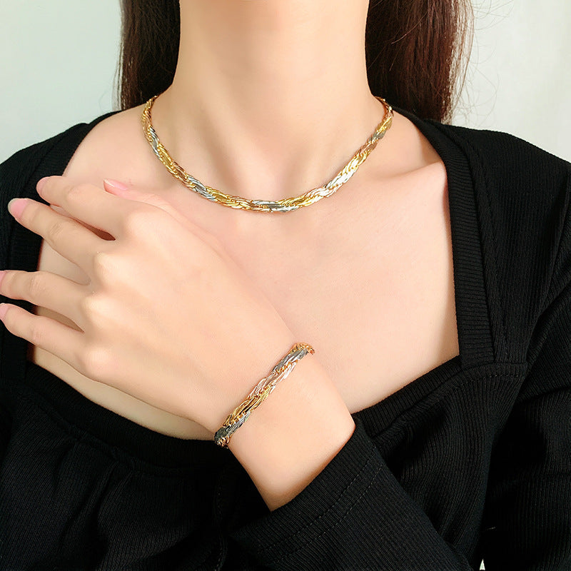 ZIRAVE Jewelry ri-color Braided Twist Chain Necklace
