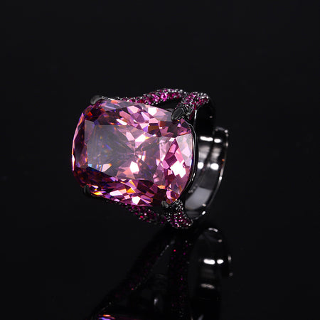 ZIRAVE Jewelry Vintage Simulated Pink Diamond Black Gold Halo Ring