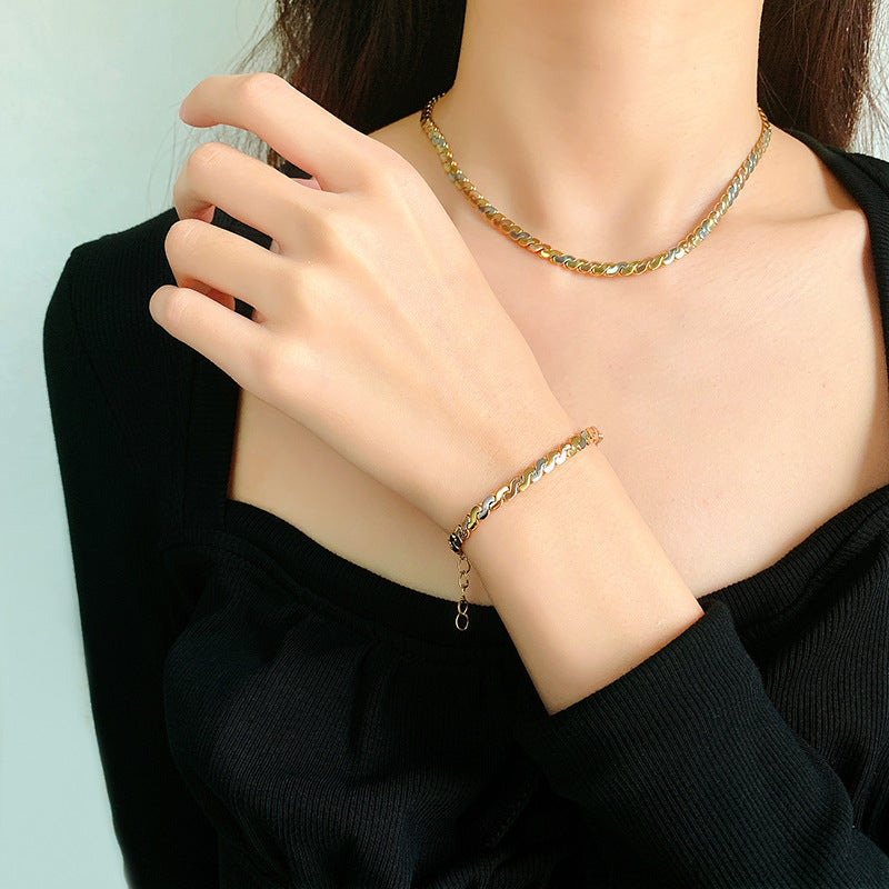 ZIRAVE Jewelry Tri-Color Copper Gold Plated Curb Chain Adjustable Nicklace
