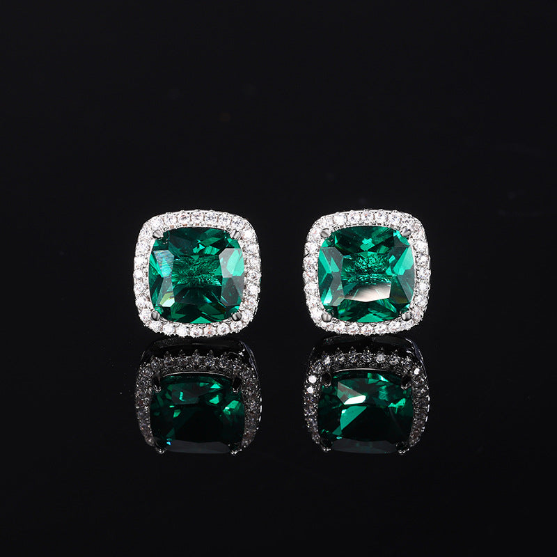 ZIRAVE Jewelry Women's Vintage Imitation Emerald Minimalist Stud Earrings
