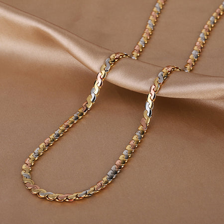 ZIRAVE Jewelry Tri-Color Copper Gold Plated Curb Chain Adjustable Nicklace