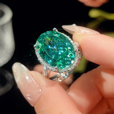 ZIRAVE Jewelry Faux Paraiba Green Jewelry Fashion Light Luxury Ring