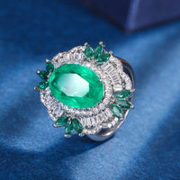 Vintage Simulated Emerald Floral Halo Ring
