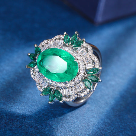 Vintage Simulated Emerald Floral Halo Ring