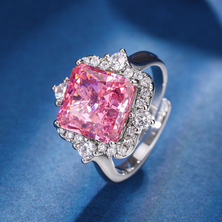 ZIRAVE Jewelry Luxury Ice-Cut Faux Pink Sapphire Ring