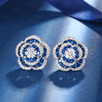 ZIRAVE Jewelry Vintage Multi-layer Flower Sapphire Earrings