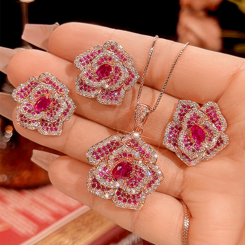 Zirave Jewelry Rose Elegance Simulated Diamond Jewelry Set
