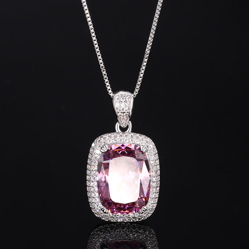 ZIRAVE Jewelry Cushion Cut Pink Diamond Simulant Necklace