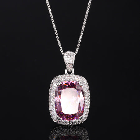 ZIRAVE Jewelry Cushion Cut Pink Diamond Simulant Necklace