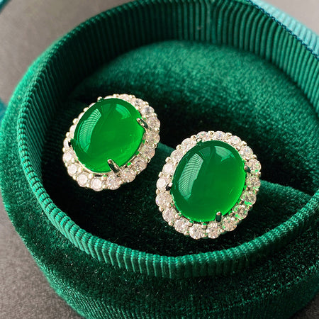 ZIRAVE Imitation Green Agate Plain Jade Earrings