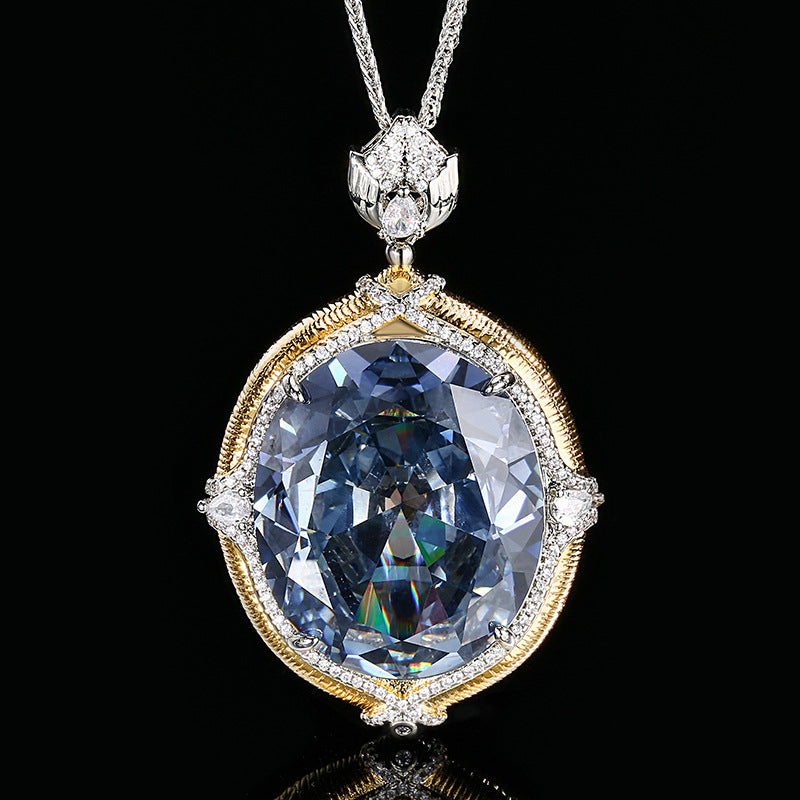 ZIRAVE Jewelry Two-Tone Vintage Large Oval Gemstone Pendant Available in 3 Colors