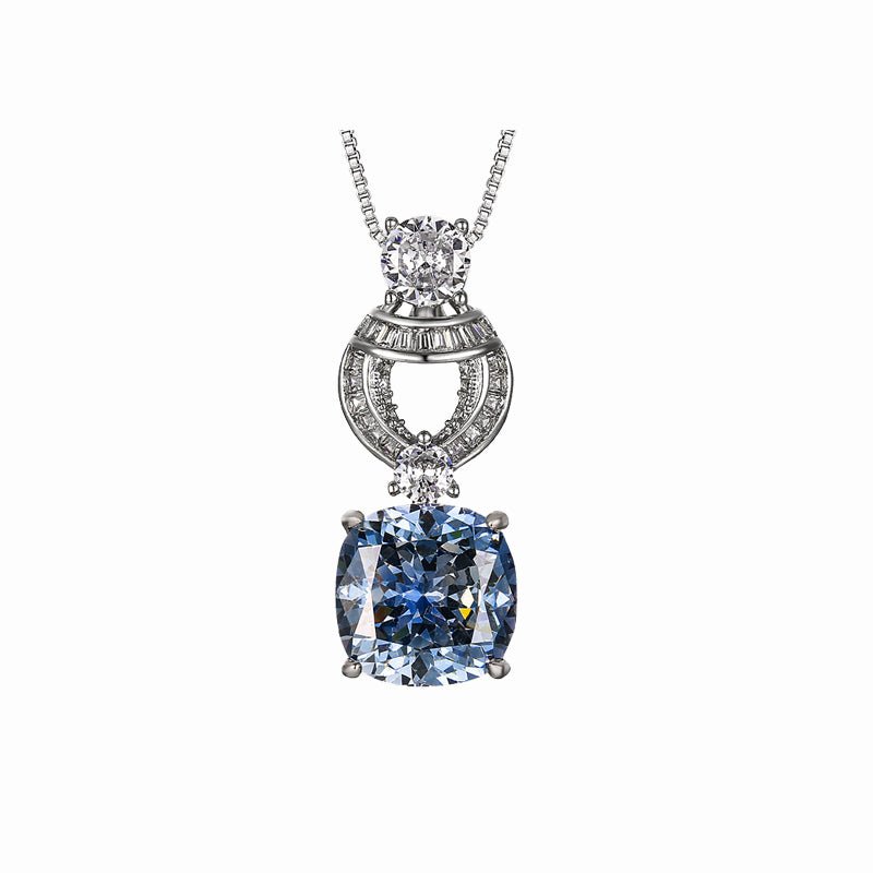 ZIRAVE Jewelry Vintage Simulated Blue Diamond Cushion Nicklace