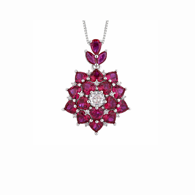 ZIRAVE Jewelry Vintage Simulated Ruby Flower Nicklace