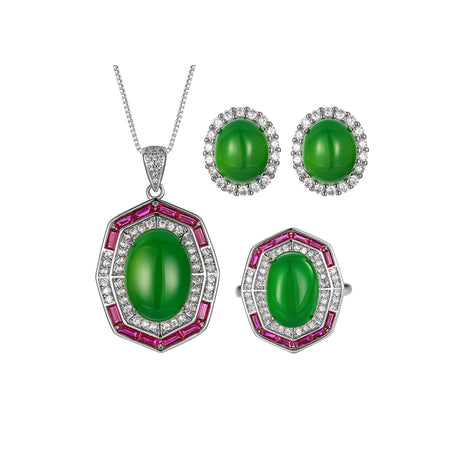 ZIRAVE Jewelry Vintage Gemstone Halo Chalcedony 3-Piece Jewelry Set