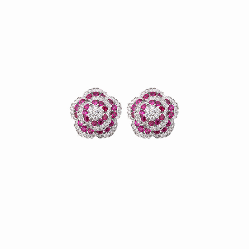 ZIRAVE Jewelry Vintage Simulated Ruby Camellia Jewelry  Earrings