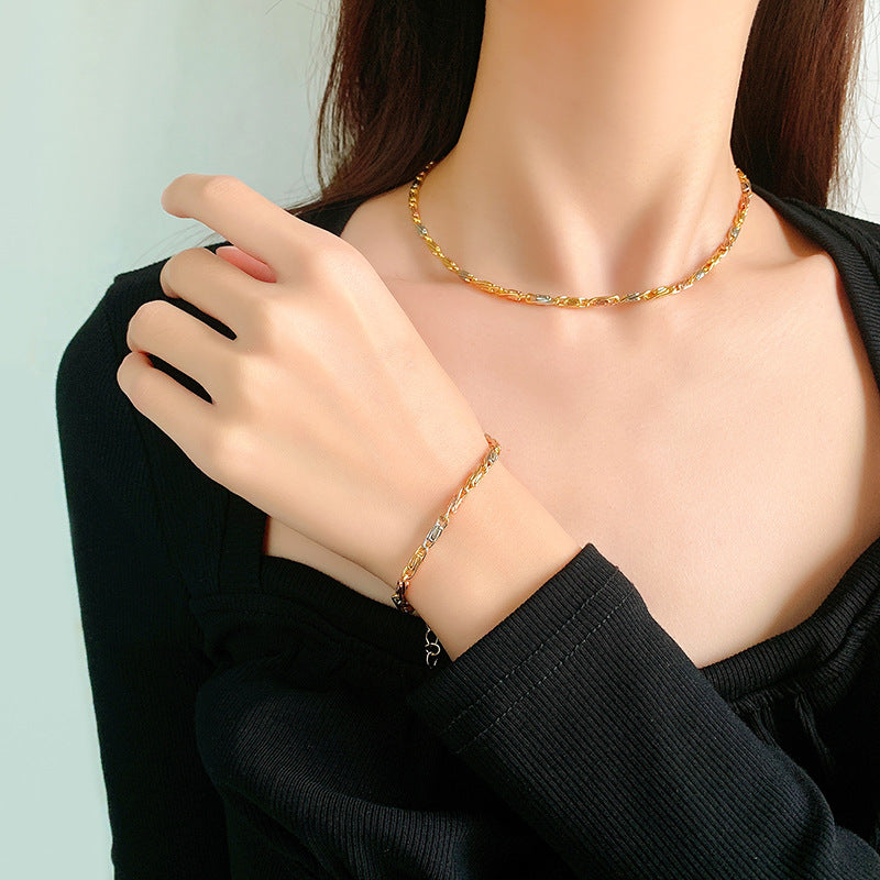 ZIRAVEJewelry Tri-Color Copper Gold Plated Slim Paperclip Chain Adjustable Bracelst