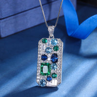 ZIRAVE jewelry simulation color treasure large square Color-blocked Pendant