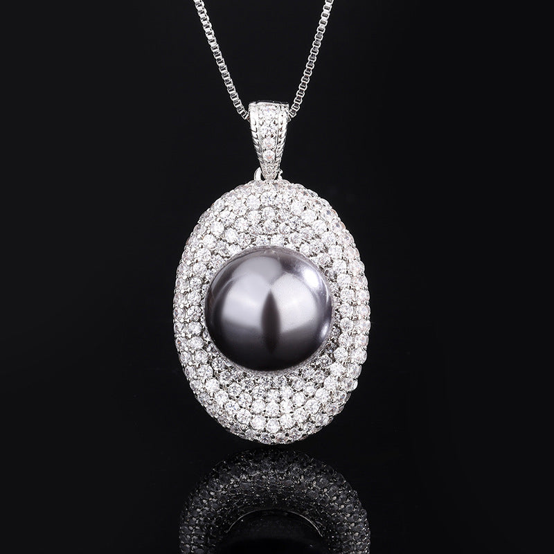 ZIRAVE Jewelry Vintage Simulated South Sea Pearl Pave Nicklace