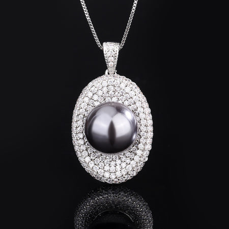 ZIRAVE Jewelry Vintage Simulated South Sea Pearl Pave Nicklace