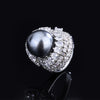 ZIRAVE Jewelry Copper Platinum-Plated Imitation Pearl and Diamond Elegant Rings