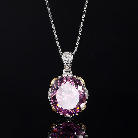 ZIRAVE Jewelry Imitation Dried Rose Padparadscha Light Luxury Oval Necklace