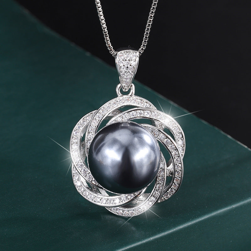 ZIRAVE Jewelry Spiral Pave Simulated Pearl Pendant, 3 Colors Available