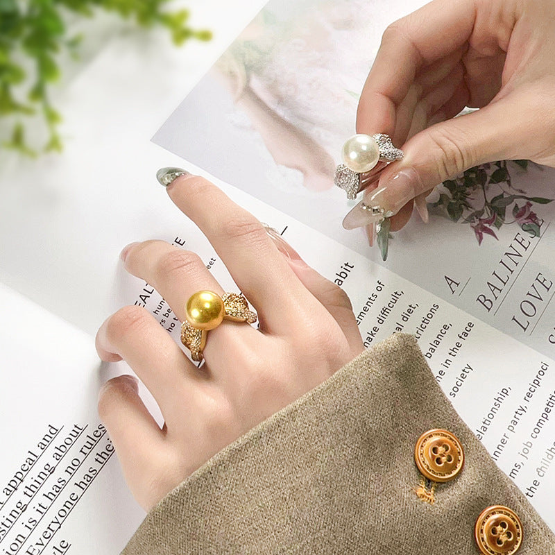ZIRAVE Jewelry Copper Plated Pearl Temperament Fashion Gold Ring
