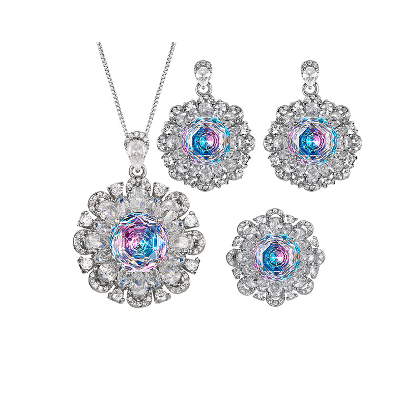 ZIRAVE JewelryGradient Gemstone Sunflower Halo Jewelry Set