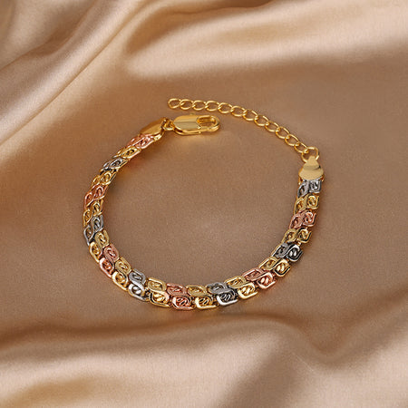 ZIRAVE Jewelry Tri-Color Byzantine Chain Bracelet