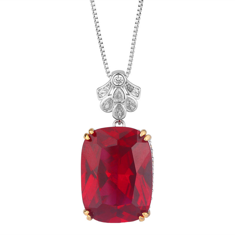 ZIRAVE Jewelry Two-Tone Gold Cushion-Cut Gemstone Pendant Necklace (Multi-Color Options)