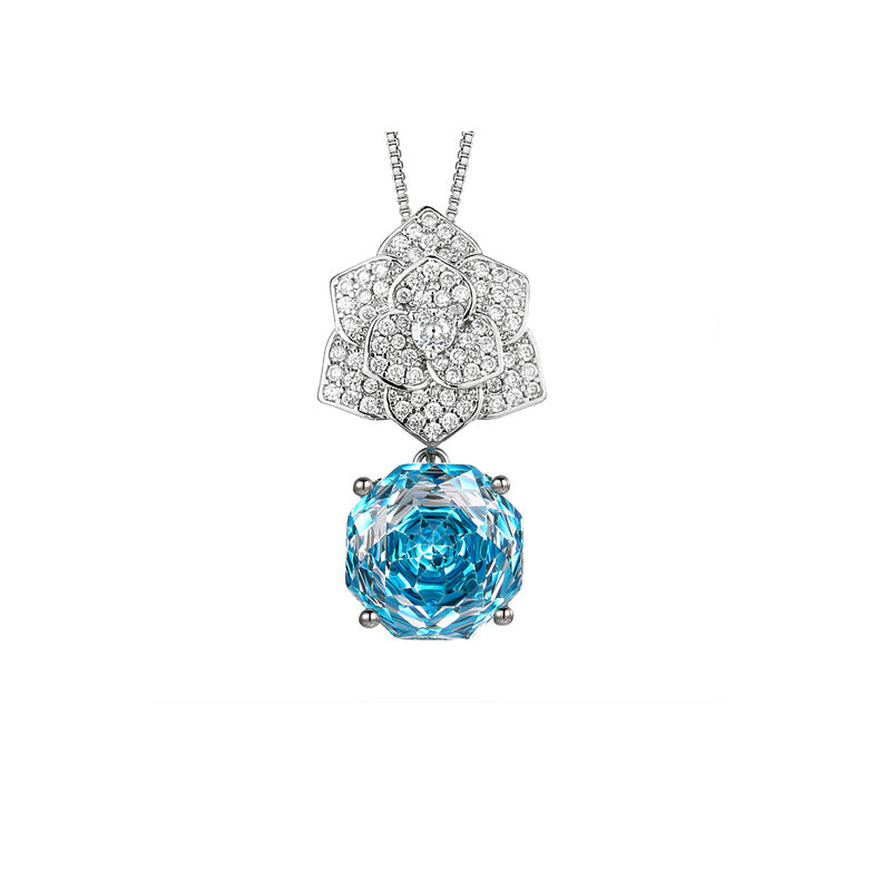 ZIRAVE Jewelry Imitation Rose Ocean Blue Sapphire Pendant Nacklace