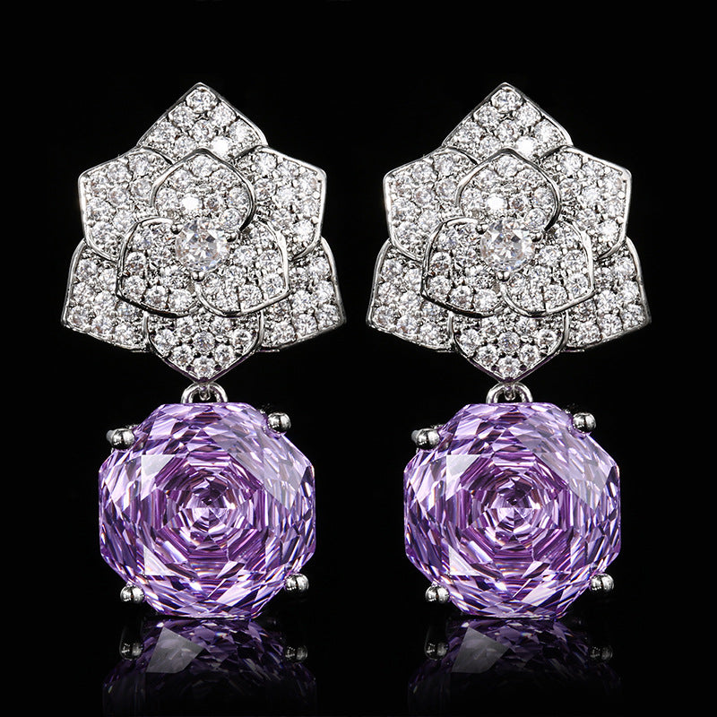 ZIRAVE Jewelry Camellia Pink Diamond Earrings