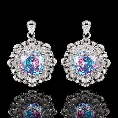 ZIRAVE JewelryGradient Gemstone Sunflower Halo Earrings
