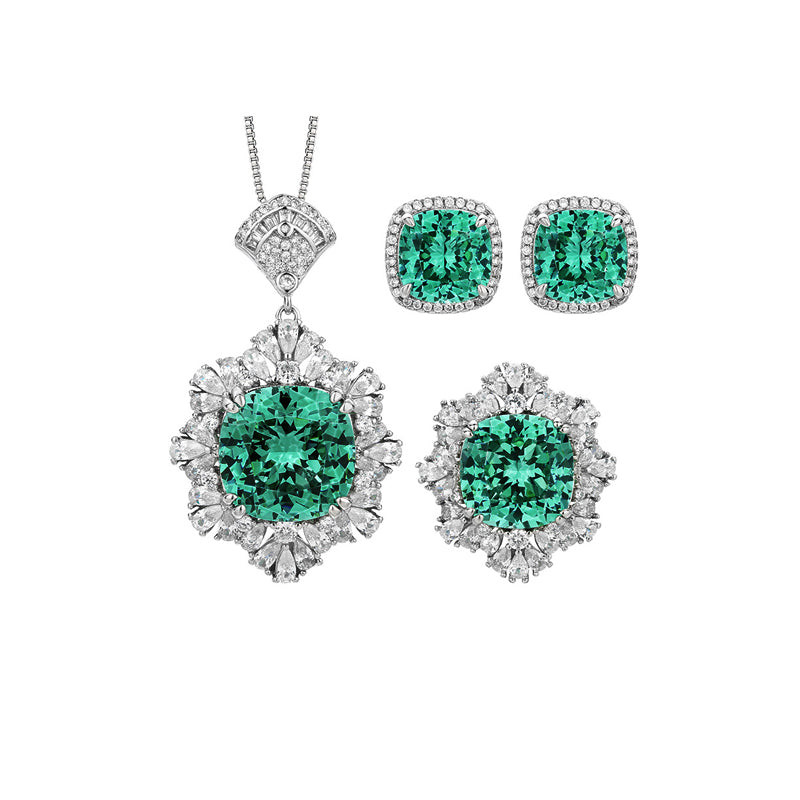 ZIRAVE Jewelry Faux Paraiba Green Fashion Pendant Set