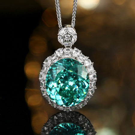 ZIRAVE Jewelry Vintage Simulated Paraiba Tourmaline Oval Jewelry Set (Pendant + Ring)