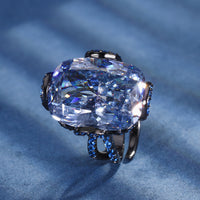 ZIRAVE Jewelry Black & Gold Two-Tone Blue & White Diamond Halo Ring