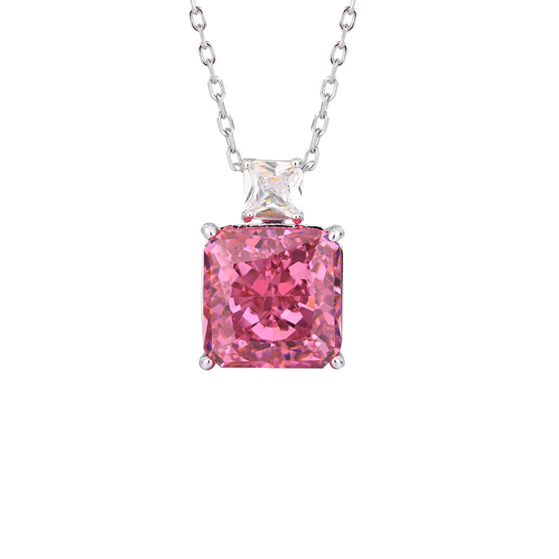 ZIRAVE Jewelry Vintage Simulated Pink Diamond Cushion Nicklace