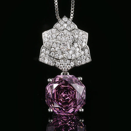 ZIRAVE Jewelry Camellia Pink Diamond Pendan