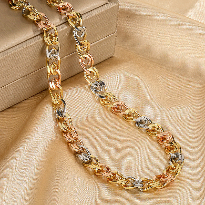 ZIRAVEJewelry Tri-Color Copper Gold Plated 8mm Chunky Interlocking Link Adjustable Nicklace