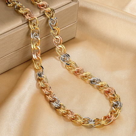 ZIRAVEJewelry Tri-Color Copper Gold Plated 8mm Chunky Interlocking Link Adjustable Set