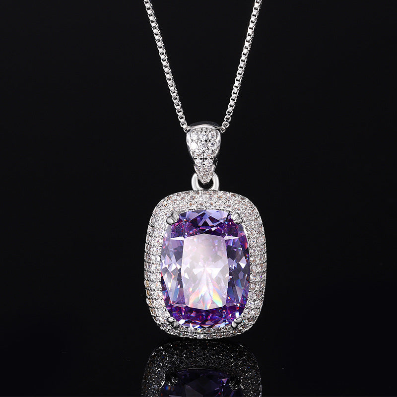 ZIRAVE Jewelry Radiant-Cut Faux Purple Diamond Pave 3-Piece Jewelry Set (Necklace, Ring & Earrings)