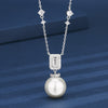 ZIRAVE Jewelry Square-Cut Diamond Clasp Pearl Necklace & Earring Set