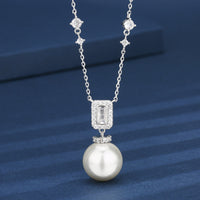 ZIRAVE Jewelry Square-Cut Diamond Clasp Pearl Necklace