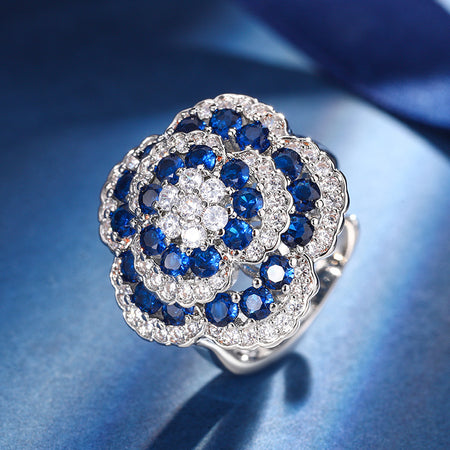 ZIRAVE Jewelry Vintage Multi-layer Flower Sapphire Ring