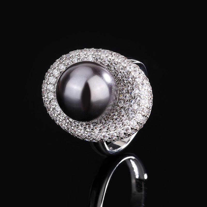 ZIRAVE Jewelry Vintage Simulated South Sea Pearl Pave Jewelry Set (Pendant + Ring)