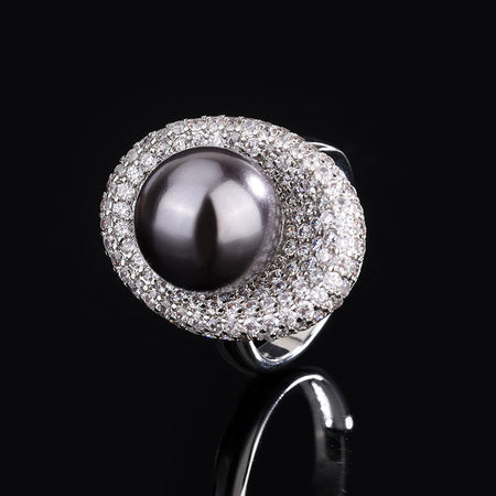 ZIRAVE Jewelry Vintage Simulated South Sea Pearl Pave  Ring