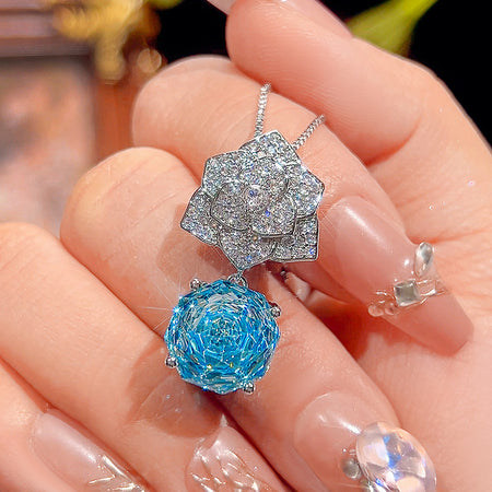 ZIRAVE Jewelry Imitation Rose Ocean Blue Sapphire Pendant Nacklace