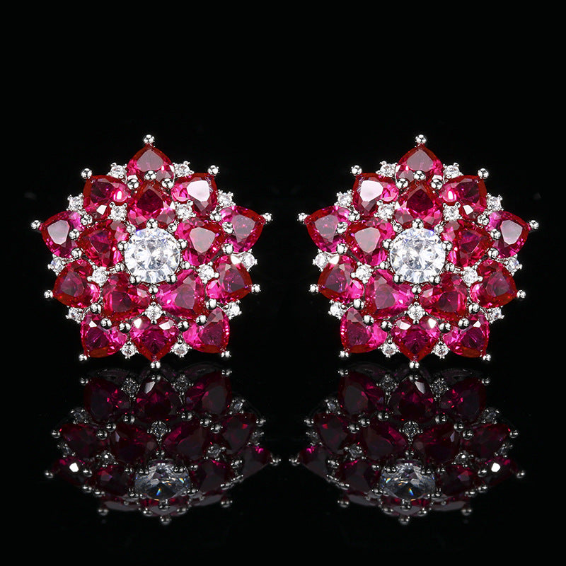 ZIRAVE Jewelry Vintage Simulated Ruby Flower Earrings