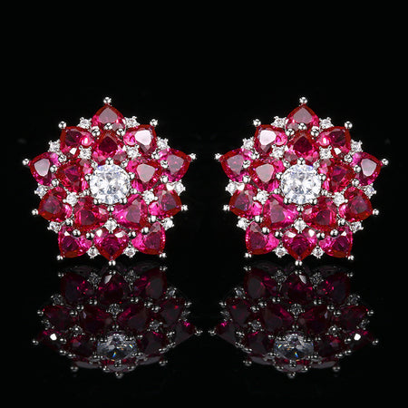 ZIRAVE Jewelry Vintage Simulated Ruby Flower Earrings