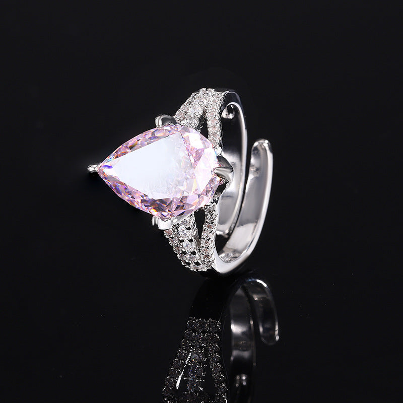 ZIRAVE JewelryTeardrop Colorful Gemstone Split Shank Pave Ring, Adjustable, 2 Colors Available